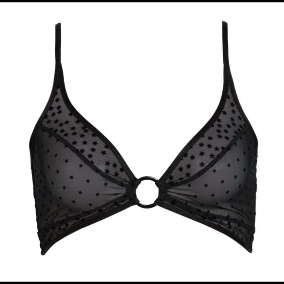 Free People Celeste Stars Sheer Mesh Lace O Ring Bralette BLACK Size Small NEW - Picture 3 of 14